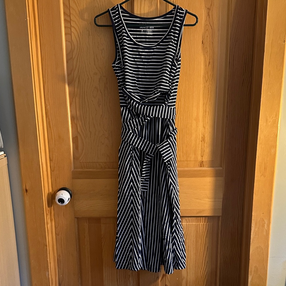 Latched Mama Navy and White Nursing/Maternity Striped Midi Dress